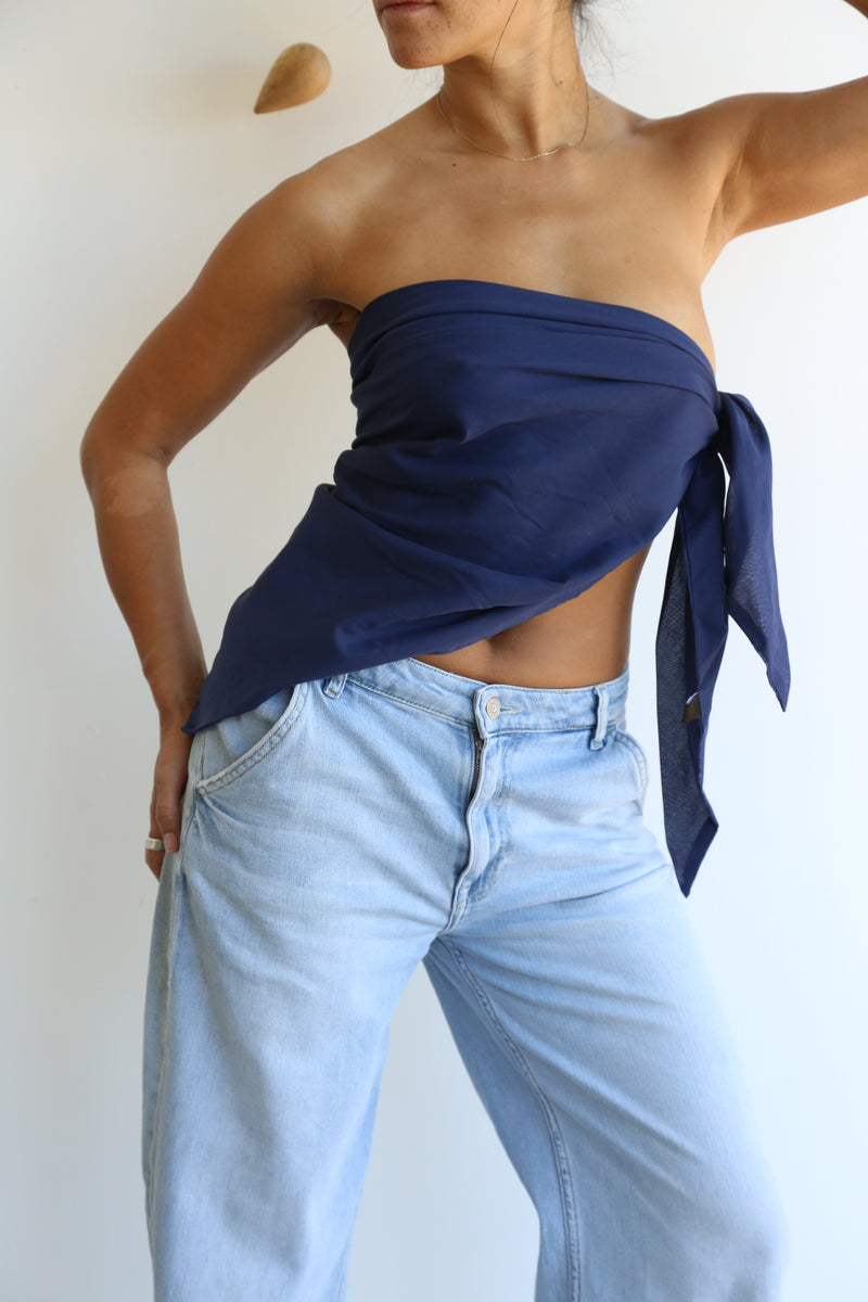 preloved funkis silk cotton scarf blue