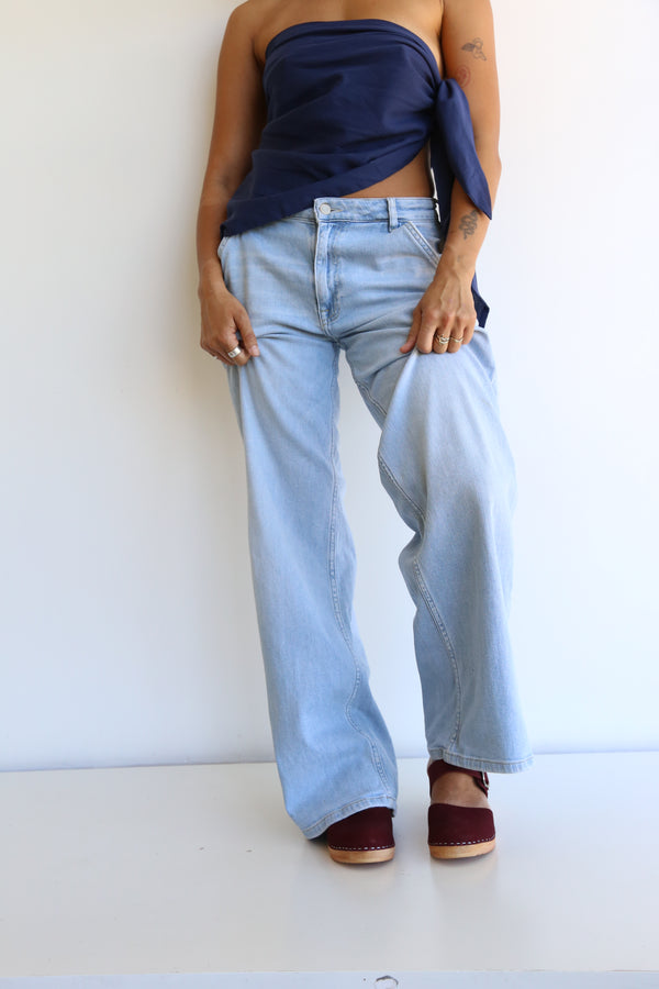 preloved funkis silk cotton scarf blue