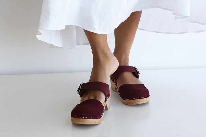 anita clog bordeaux suede