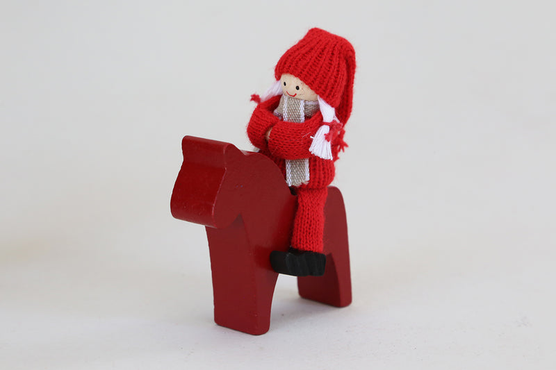 santa hanging girl on horse red 8 cm