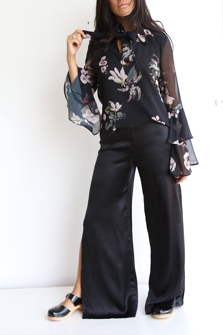preloved black shiny silk pants