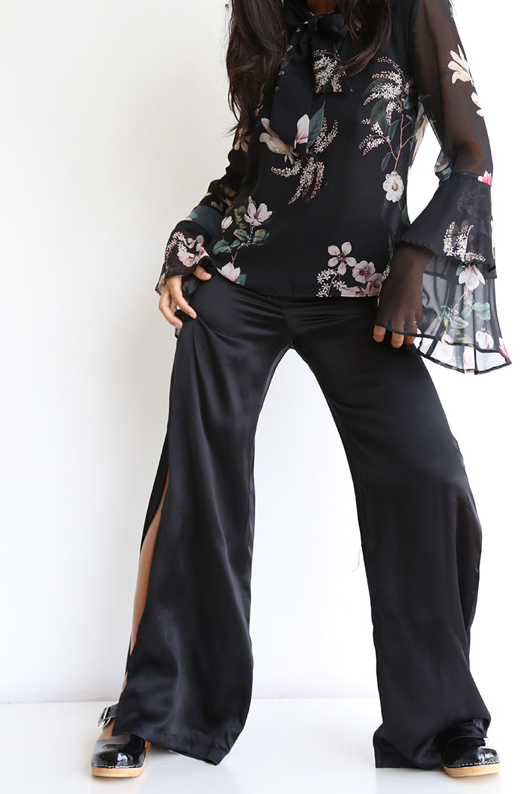 preloved black shiny silk pants