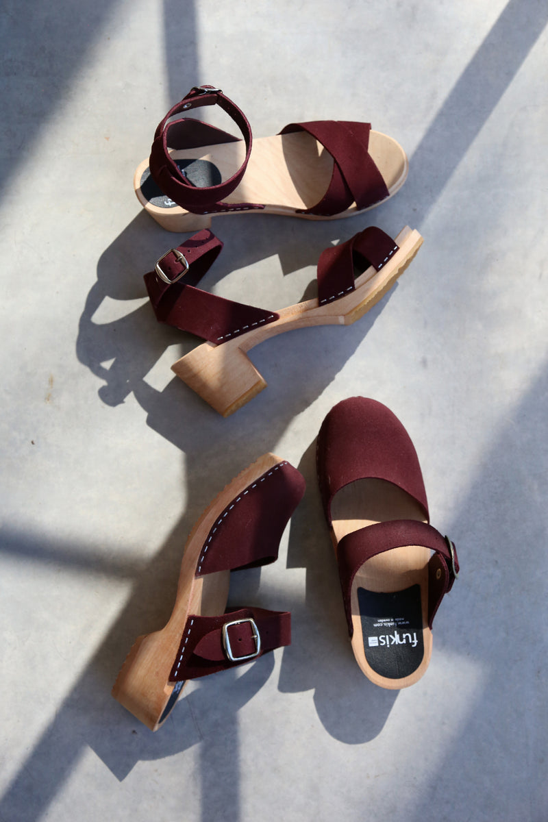 anita clog bordeaux suede