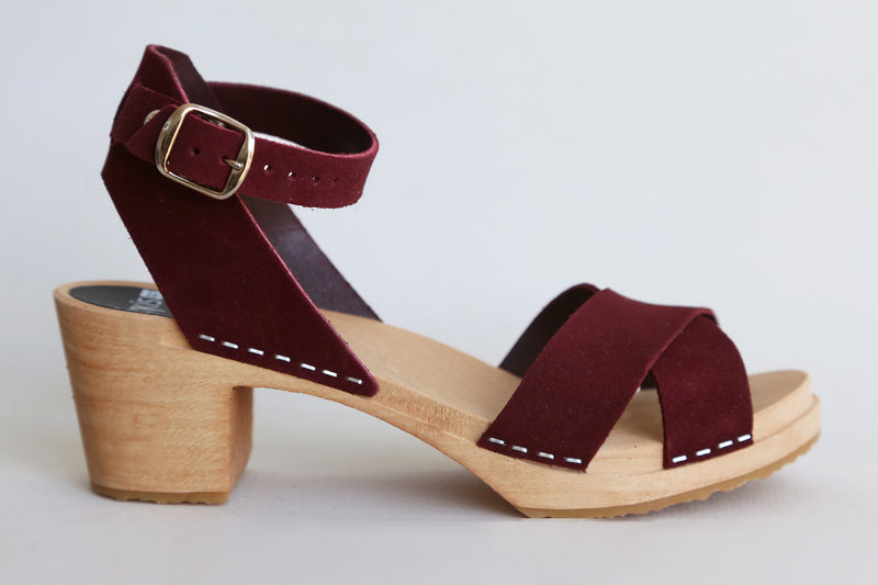 amy clog bordeaux suede