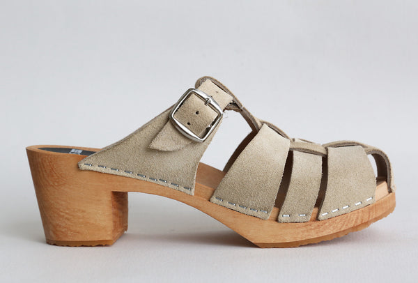 anna plait clog ecru suede