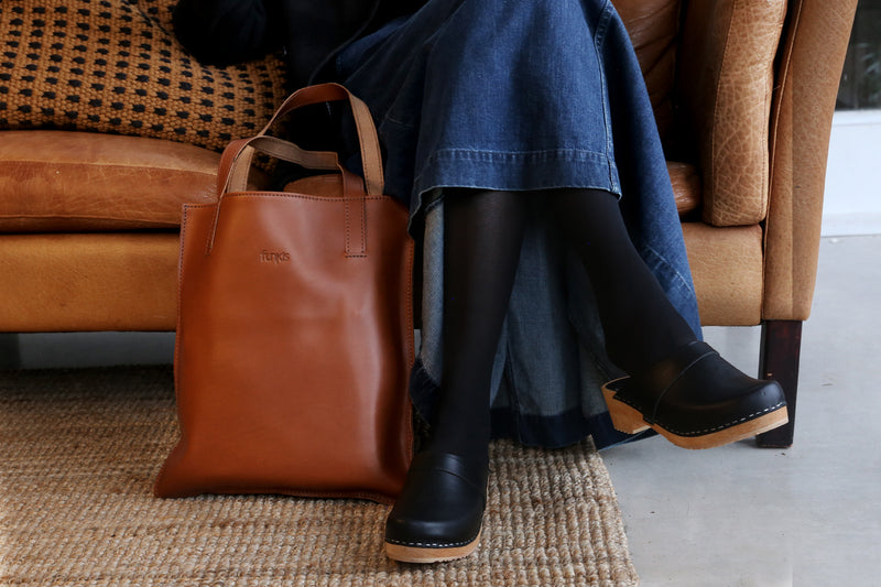 funkis leather tote bag light brown