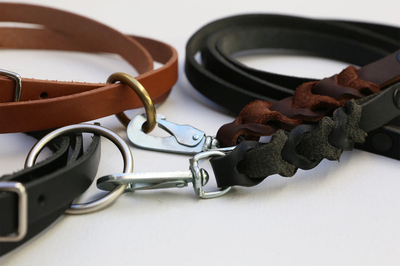 funkis braided leather dog leash black