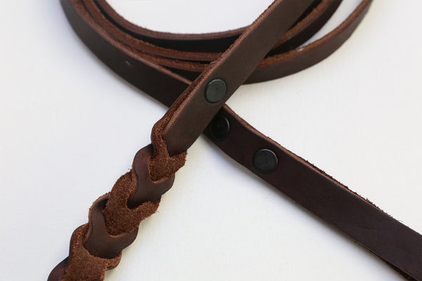 funkis braided leather dog leash brown