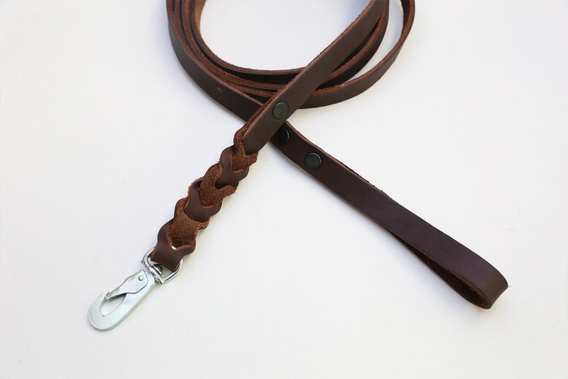 funkis braided leather dog leash brown