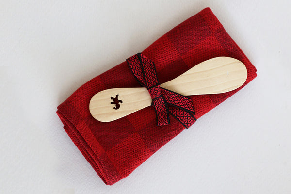 cut out knife and towel set red