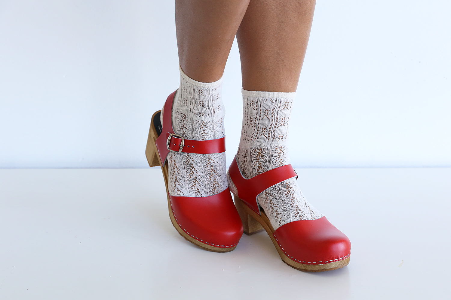 973 olivia clog high red with brown base 36 & 38 – funkis Swedish Forms