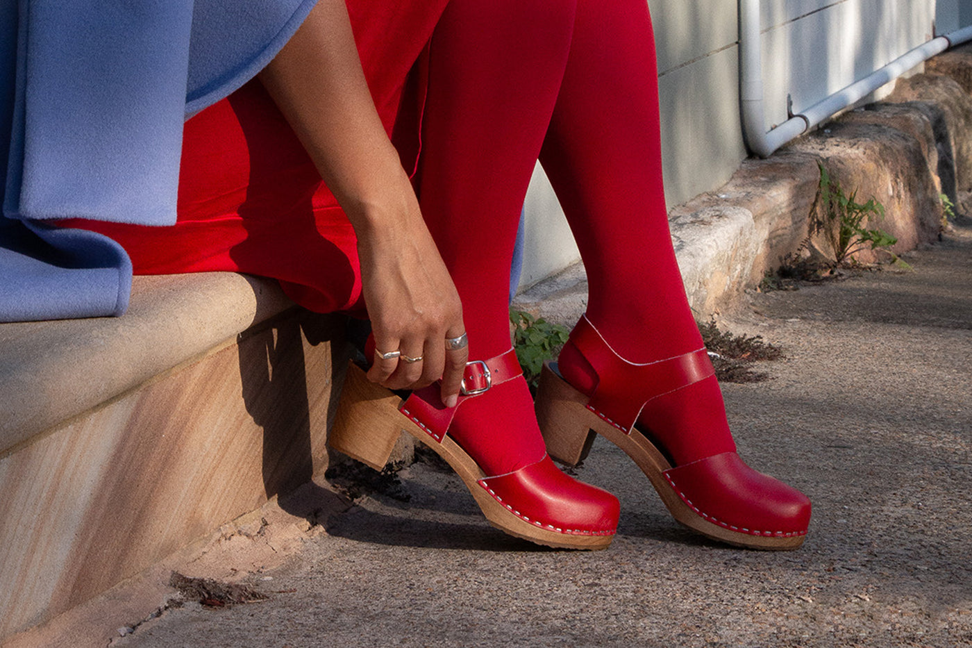 973 olivia clog high red with brown base 36 & 38 – funkis Swedish