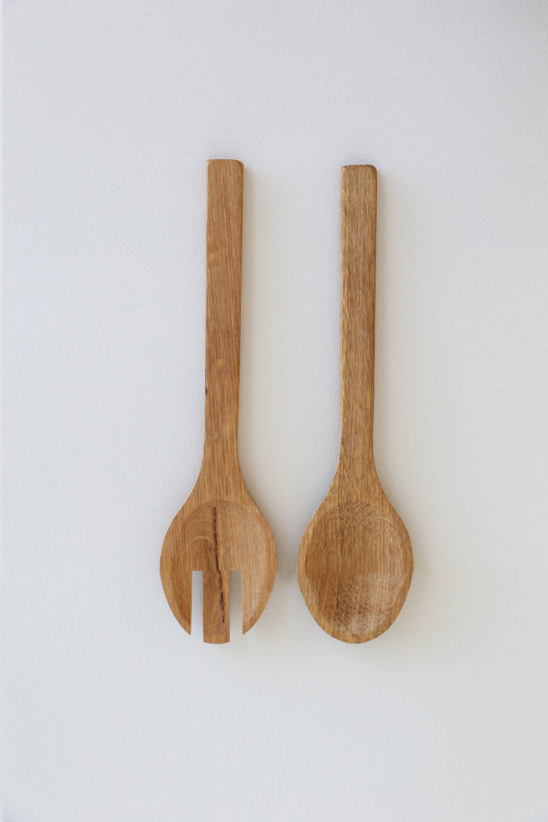 salad servers oiled oak 22cm