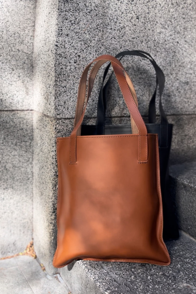funkis leather tote bag light brown