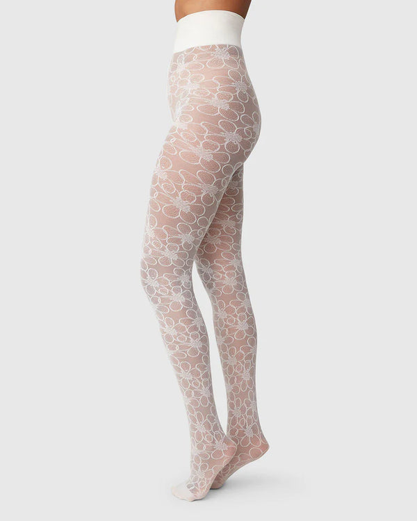 swedish stockings maja flower tights ivory