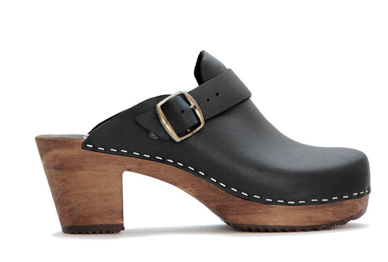 964 clog high black with brown base