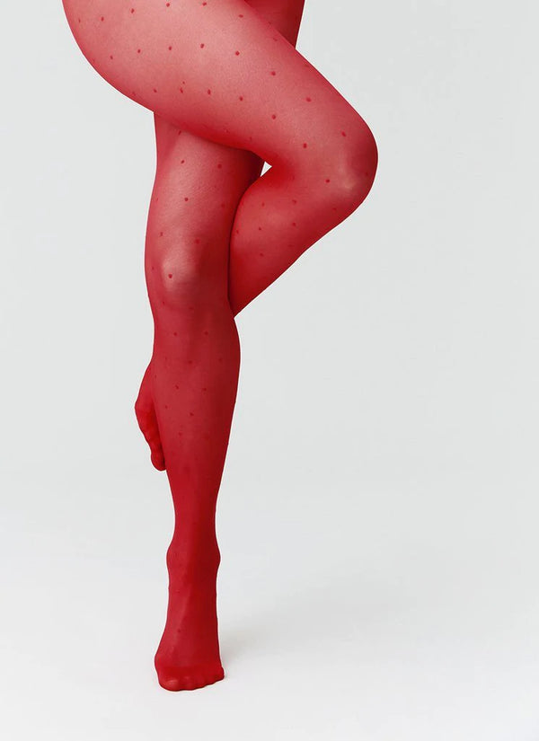 swedish stockings doris dot tights red