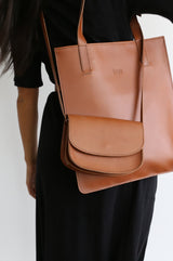 funkis leather tote bag light brown